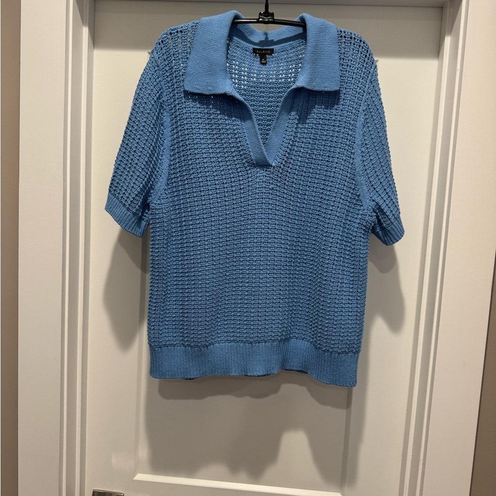 Talbots Haven Sky Blue Open Knit Top Size XL